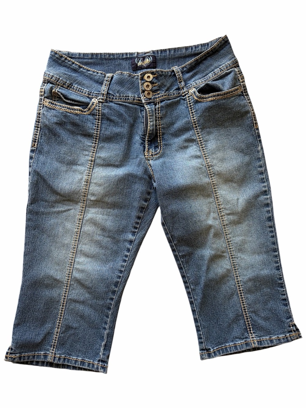 Angels Y2K Vintage Denim Capri Pants Low Rise Cropped Jeans Contrast Stitching